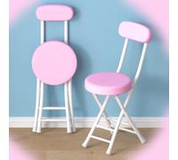 Pieghevole Stool with Backrest, Padded Kitchen Seat, Round Bar Stool with Footrest, Breakfast Chair for Dining Room & Living Room (Pink Color) - Portable & Stylish Design
