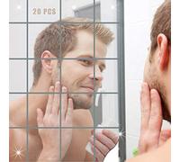 Pieoaoe Piastrelle a specchio, autoadesive, per decorazione da parete, specchi, decorazione da parete, per bagno, in PET, 20 pezzi (10 x 10 cm)