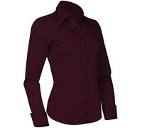 Pier 17 Camicia da donna con bottoni, aderente, a maniche lunghe, su misura, da lavoro, ufficio, Bordeaux, Medium