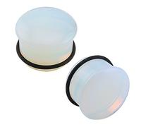 Pierced Art Trends Tappi per le orecchie singolo chiarore chiaro Opalite Moonstone e gallerie con O-Ring barella Expander coppia