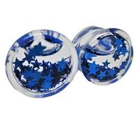 Pierced Republic Blue Star - Tappi per orecchie riempiti con liquido glitterato, 6 misure, coppia