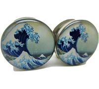 Pierced Republic The Great Wave - Tappi per orecchie in acciaio inox, 7 misure, Acciaio inossidabile