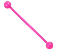 Piercing a barra industriale in bioflex rosa con sfere al neon in acrilico rosa. Dimensioni: calibro 1,6 mm, lunghezza 36 mm, sfere da 5 mm. Anello a barretta per piercing all'orecchio. Scheda delle