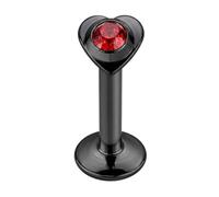 Piercing a Barra per Labbro, Trago e Labbro, con Pietra di Cristallo a Forma di Cuore, in Acciaio Chirurgico 316L e Acciaio Inossidabile, Colore: Rosso, cod. TLB-MP-206RE