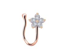 Piercing Al Naso Finto1 Pezzi 14G Rame Falso Clip su Gioielli con Piercing Finto Non Forato Fiore con zirconi cubici, Stile 7-Oro Rosa, 1.6mm