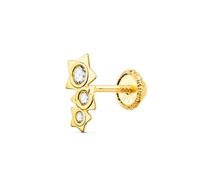 Piercing all'orecchio in oro 18k con tre stelle da 7 mm e uno zircone al centro