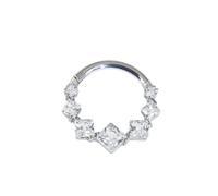 Piercing Anello Titanio1 Pezzi 16G Anello da naso per uomo e donna, per setto trago, conch, per labbra Orecchini a cerchio con zirconi cubici quadrati, Argento-bianco, 1.2x8mm