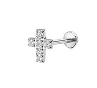 Piercing Anello Titanio1 Pezzi 18G Anelli Naso Stud Donna Uomo Croce con zirconi cubici, Argento-Senza fili, 1.0x8xM0.45Z
