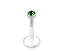 Piercing da 3 mm con pietra di cristallo e sfera in acciaio chirurgico push-fit top con UV Bio Flex Madonna Labret Trago gioielli e Acciaio inossidabile, colore: Verde scuro, cod. TLB-MP-373-10MM-EM