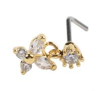 Piercing da naso da donna, a forma di farfalla, con zirconi, leggero, per uso quotidiano e occasioni speciali (01)
