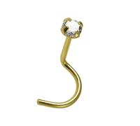Piercing da naso in vero oro 750 con vero diamante, dimensioni 0,6 x 6 x 1,2 mm, alla moda, stravagante, oro