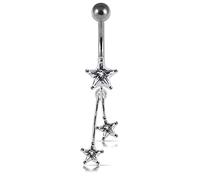 Piercing da ombelico in argento Sterling 925 con tripla stella e zirconia cubica, Cristallo, Zirconia cubica