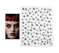 Piercing finto gioiello per il corpo, borchie gotiche argentate da punk per costumi, adesivi con gemme per il corpo, per cosplay, fotografia, concerti, adolescenti, ragazze, amanti