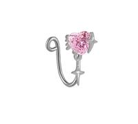 Piercing Naso Anellino Finto1 Pezzi 18G Acciaio Inossidabile Non-Piercing Naso Anelli Cerchio Gioielli per Corpo Cuore e stella con zirconi cubici, Rosa argento, Stile 3, 1.0x10mm