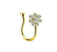 Piercing Naso Finto Septum1 Pezzi 14G Rame Non-Piercing Naso Anelli Cerchio Gioielli per Corpo Fiore con zirconi cubici, Stile 5-Oro, 1.6mm