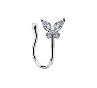 Piercing Naso Finto1 Pezzi 14G Rame Non Forato Clip Piercing Gioielleria Farfalla con zirconi cubici, Stile 10-Argento, 1.6mm