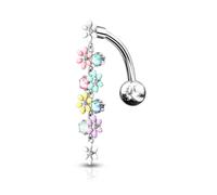 Piercing Ombelicale Inverso In Acciaio Con Fiori Multicolori