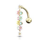 Piercing Ombelicale Inverso Placcato Oro Fiori Multicolori