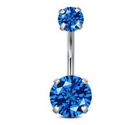 PIERCING OMBELICO IN ACCIAIO CON DOPPIO ZIRCONE INCASTONATO BLU REALE