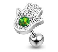 Piercing per cartilagine e trago, in acciaio chirurgico 316L, con pietra opale e mano di Fatima, venduto al pezzo, Opale, acciaio, pietra, Opale
