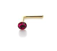 Piercing per il naso a L in oro giallo 9kt e pietra rotonda rosso rubino di 2mm