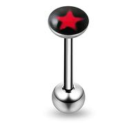 Piercing per Lingua con Stella Rossa su Sfondo Nero, in Acciaio Chirurgico 316L