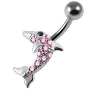 Piercing per Ombelico a Forma di Delfino in Argento Sterling e Argento, Colore: Rosa, cod. NBP-MP-0087PK