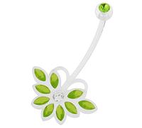 Piercing per Ombelico a Forma di Farfalla, con Zirconia cubica, Trasparente, Flessibile, per Gravidanza e Bioflexible, Colore: Verde Chiaro, cod. SPB-MP-D135PE