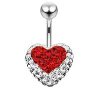 Piercing per ombelico a forma di mostro con cristalli colorati e cuore trasparente, in acciaio chirurgico