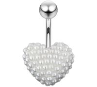 Piercing per ombelico in acciaio chirurgico 316L con perle bianche incastonate su cuore 12 mm calibro 14