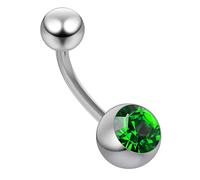 Piercing per ombelico in acciaio chirurgico 316L con pietra di cristallo verde, calibro 14 e Acciaio inossidabile, colore: Verde, cod. NAB-MP-007EM-8MM
