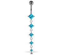 Piercing per ombelico in argento Sterling 925 con cinque quadrati in zirconia cubica, Cristallo, Zirconia cubica