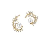 Piercing per orecchio, cartilagine da donna, orecchini in lega di oro, stile grazia foglia di perle, regalo di San Valentino, Or, Metallo, Zirconia cubica