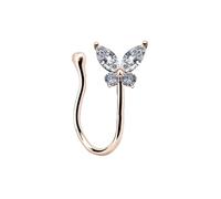Piercing Septum Finto1 Pezzi 14G Rame Non-Piercing Naso Anelli Cerchio Gioielli per Corpo Farfalla con zirconi cubici, Stile 10-Oro Rosa, 1.6mm