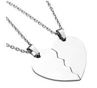 PiercingJak 2 Pezzi in Acciaio Inox 32mm Due Metà Cuore Ciondolo Collana Collane dell'Amicizia Ciondolo per Partner con Catena da 61 cm per Uomo Donna, Argento, 32 x 20 mm / 32 x 36 mm / 61 cm