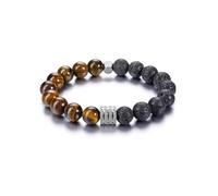 PiercingJak Bracciale con perle in pietra naturale da uomo, bracciale occhio di tigre pietra lavica, bracciale elastico gioielli uomo papà marito piccolo amico regalo felicità compleanno festa, Taglia