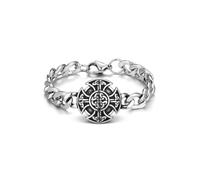 PiercingJak Bracciale da uomo in acciaio inox retrò gotico vichingo testa di lupo bussola trinità nodo albero della vita bracciale pesante vichingo catena bracciali biker party gioielli, Medio
