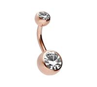 PIERCINGLINE Belly button ring surgical steel with 2 clear crystals - navel piercing jewelry in 4 stylish colors (black, gold, rose gold ans silver) and 3 sizes, 8 mm, Acciaio inossidabile
