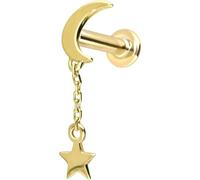PIERCINGLINE Labret in oro 14 carati con filettatura interna luna + stella oro 585 - oro rosa, oro, argento, Stablänge: 5mm - Stabstärke: 1mm, oro, Senza gemme