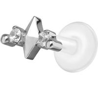 PIERCINGLINE Labret in PTFE con filettatura interna + inserto in titanio + 2 cristalli, trasparente, oro, argento, Stablänge: 7mm | Stabstärke: 1,6mm, PTFE, titanio, rivestimento PVD, Senza gemme