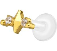 PIERCINGLINE Labret in PTFE con filettatura interna + inserto in titanio + 2 cristalli, trasparente, oro, argento, Stablänge: 7mm | Stabstärke: 1,6mm, PTFE, titanio, rivestimento PVD, Senza gemme