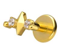 PIERCINGLINE Labret in titanio con filettatura interna a rombi + 2 cristalli, colore oro, argento, Stablänge: 7mm | Stabstärke: 1,6mm, titanio, rivestimento PVD, Senza gemme