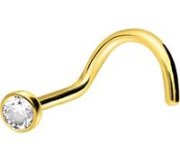 PIERCINGLINE Piercing per il naso in acciaio chirurgico con disco di cristallo, stud per piercing, colore dorato, cristallo trasparente