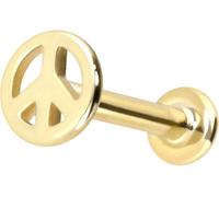PIERCINGLINE Piercing per orecchio in oro 14 carati con filettatura interna PEACE segno colore e dimensioni a scelta, 1,2 mm Stabstärke / 10 mm Stablänge, Oro 14 carati (585)