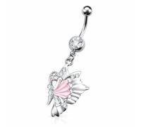 PIERCINGO Piercing da ombelico a forma di farfalla, in argento con zirconi, in acciaio chirurgico 316L, in acciaio inox, a banana, a forma di pancia, 1,6 mm x 10 mm, 1.6mm x 10mm (Banane), Acciaio
