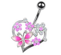 PIERCINGO Piercing da ombelico a forma di farfalla, in argento con zirconi, in acciaio chirurgico 316L, in acciaio inox, a banana, a forma di pancia, 1,6 mm x 10 mm, 1.6mm x 10mm (Banane), Acciaio