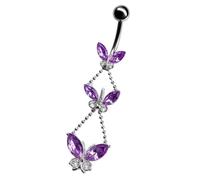 PIERCINGO Piercing da ombelico a forma di farfalla, in argento con zirconi, in acciaio chirurgico 316L, in acciaio inox, a banana, a forma di pancia, 1,6 mm x 10 mm, 1.6mm x 10mm (Banane), Acciaio