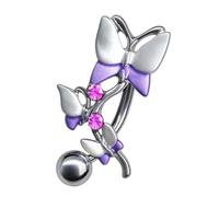 PIERCINGO Piercing da ombelico a forma di farfalla, in argento con zirconi, in acciaio chirurgico 316L, in acciaio inox, a banana, a forma di pancia, 1,6 mm x 10 mm, 1.6mm x 10mm (Banane), Acciaio