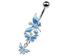 PIERCINGO Piercing da ombelico a forma di farfalla, in argento con zirconi, in acciaio chirurgico 316L, in acciaio inox, a banana, a forma di pancia, 1,6 mm x 10 mm, 1.6mm x 10mm (Banane), Acciaio