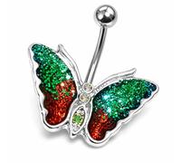 PIERCINGO Piercing da ombelico a forma di farfalla, in argento con zirconi, in acciaio chirurgico 316L, in acciaio inox, a banana, a forma di pancia, 1,6 mm x 10 mm, 1.6mm x 10mm (Banane), Acciaio